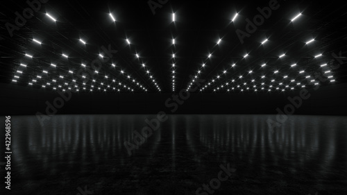 3D render of empty exhibition space. backdrop for exhibitions and events. Tile floor. Marketing mock up.