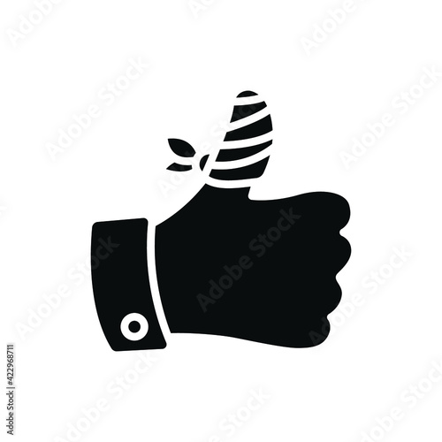 Hurt hand, bandage finger glyph icon. Simple solid style. Like, thumb up gesture, injured, unavailable concept. Vector illustration isolated on white background. EPS 10.