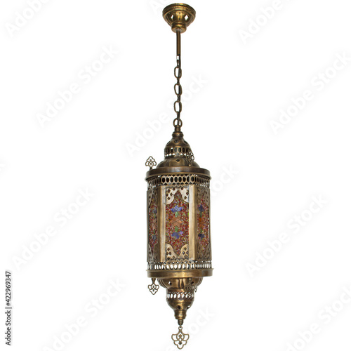 Moroccan Lamps Turkish Lights Brass Hanging Ceiling Chandelier Interior Architecture Isolated on White Background