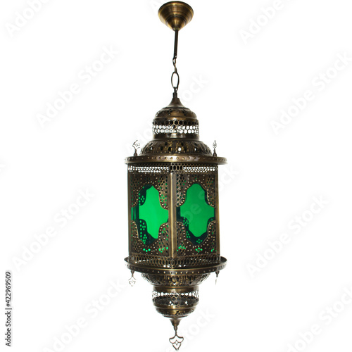 Moroccan Lamps Turkish Lights Brass Hanging Ceiling Chandelier Interior Architecture Isolated on White Background