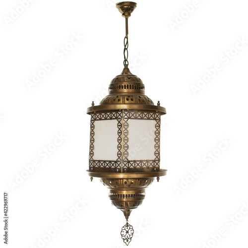 Moroccan Lamps Turkish Lights Brass Hanging Ceiling Chandelier Interior Architecture Isolated on White Background
