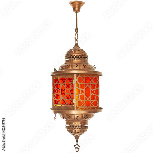 Moroccan Lamps Turkish Lights Brass Hanging Ceiling Chandelier Interior Architecture Isolated on White Background