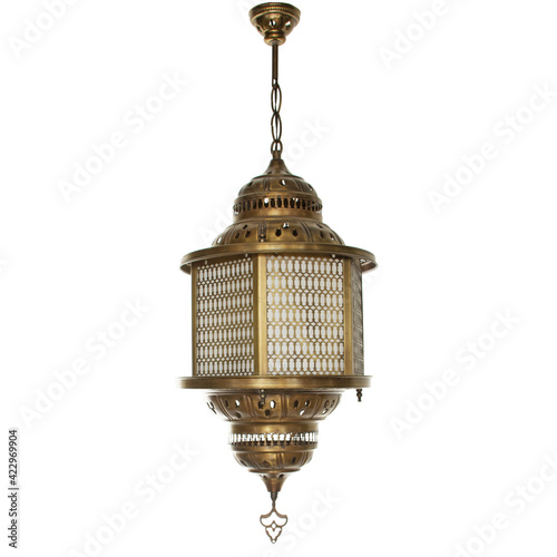 Moroccan Lamps Turkish Lights Brass Hanging Ceiling Chandelier Interior Architecture Isolated on White Background