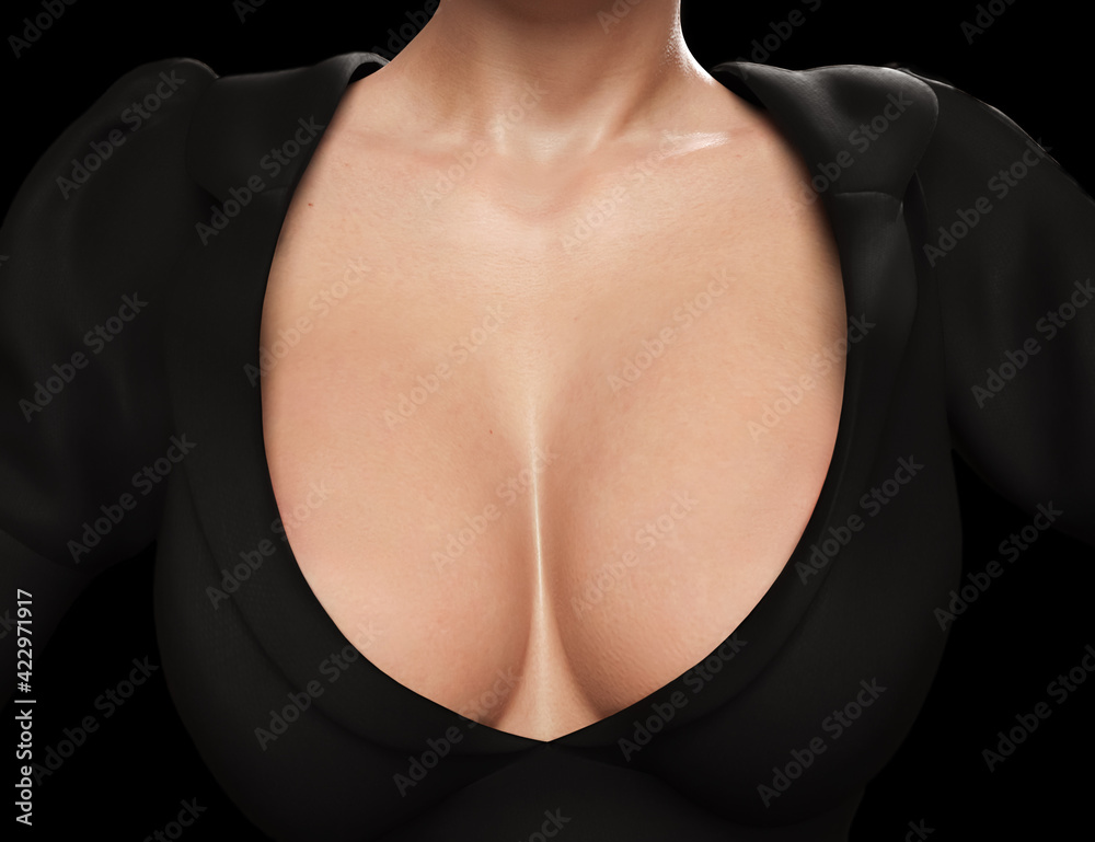 Beauty topless woman body covering her big breast. Stock Photo