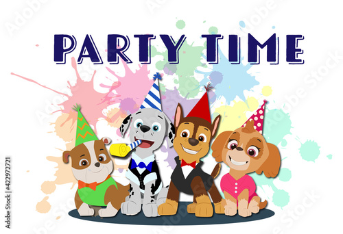 Fotografia Paw patrol party time! Chase, Marshall, Rubble and Skye is having fun time together
