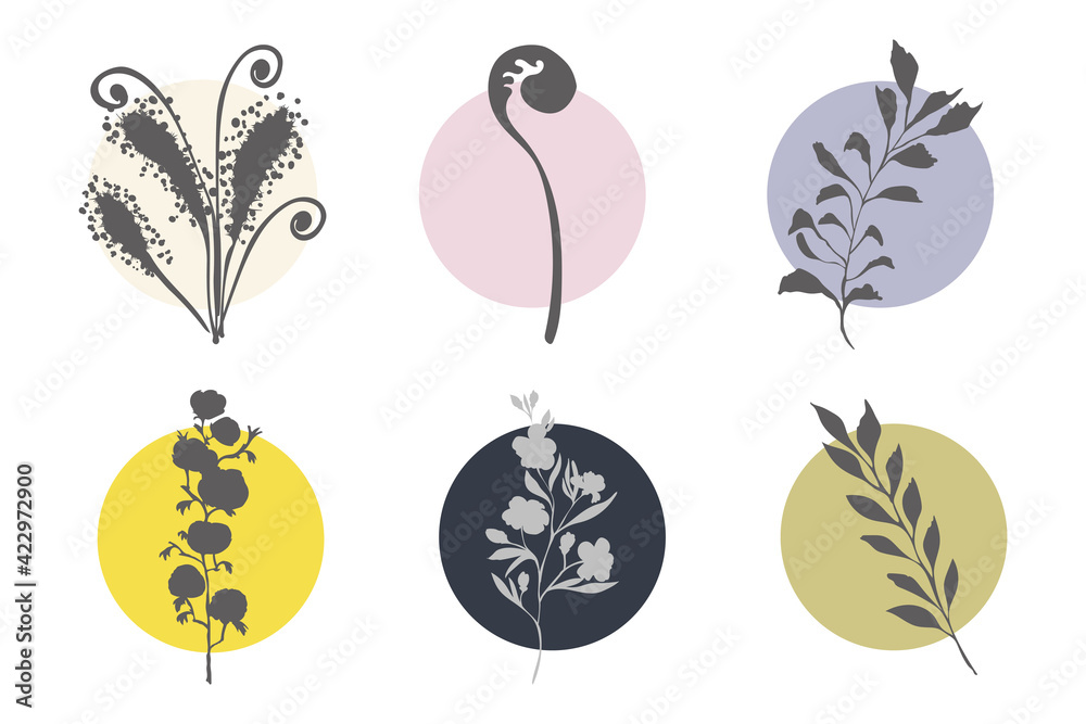 Flower silhouette on colorful round background set. Isolated vector Flower silhouette on colorful round background set. Isolated vector