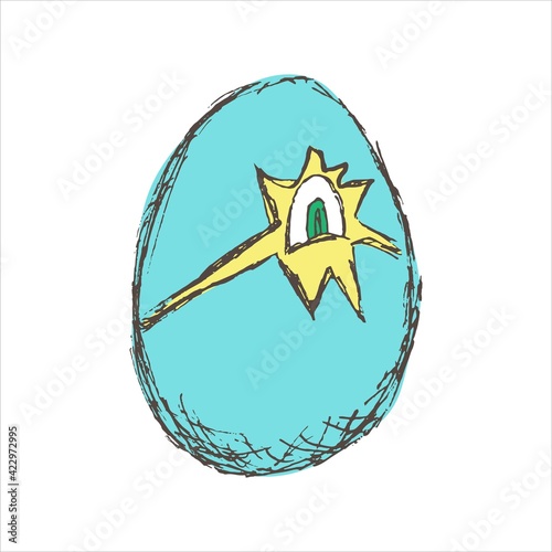 The eye looks through a hole in a cracked egg. Cartoon vector grunge embryo in shell clipart
