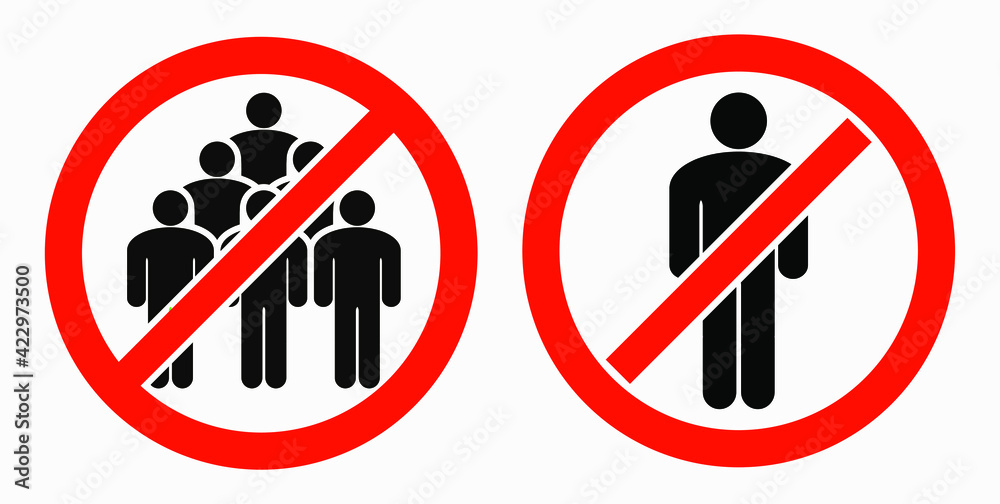 Ban on gathering people. Do not gather in groups. STOP rallies and meetings. Passage of people is prohibited. Vector icon. Ban on gathering people. Do not gather in groups. STOP rallies and meetings. Passage of people is prohibited. Vector icon.