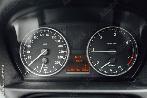 close up of a used car dashboard