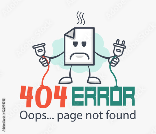Funny 404 error concept. Web Page not found sign. Internet problem icon.
