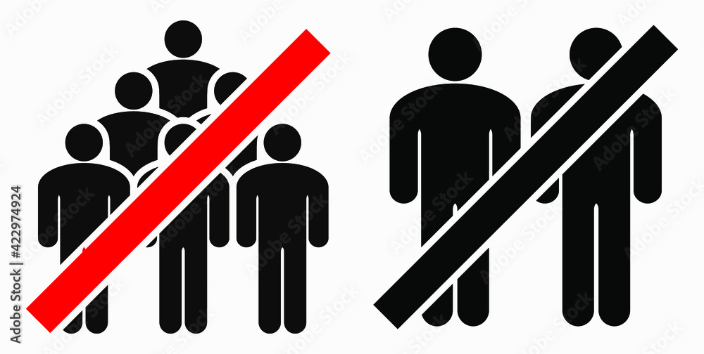 Ban on gathering people. Do not gather in groups. STOP rallies and meetings. Passage of people is prohibited. Vector icon. Ban on gathering people. Do not gather in groups. STOP rallies and meetings. Passage of people is prohibited. Vector icon.