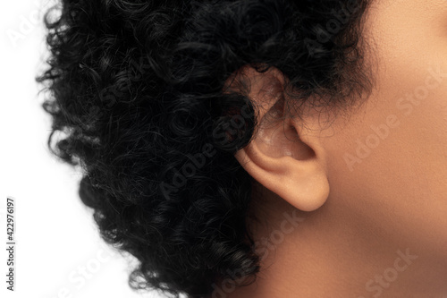 close up of african american woman's ear