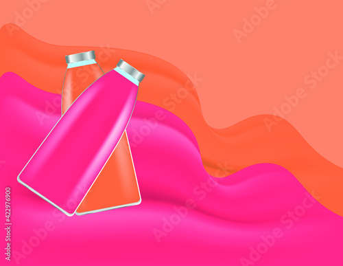 vector set of bottles with juice. flat banner image with two bottles with different flavors of nectar