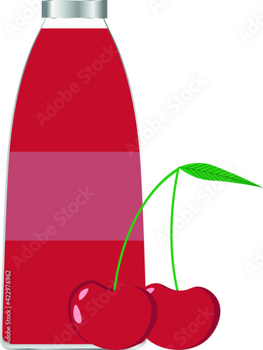 vector bottle with juice. flat image of bottle with cherry nectar
