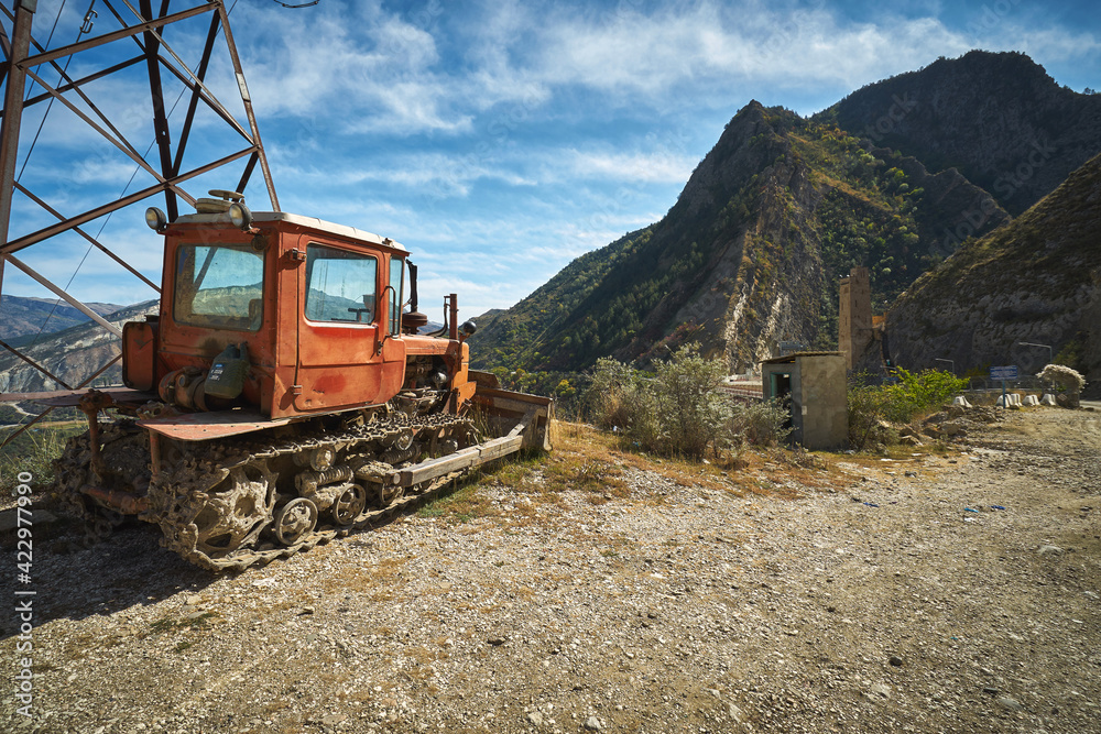 Bulldozer in the mountains of Dagestan, Russia 