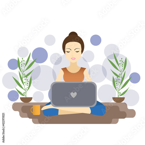 A girl sitting and work on laptop