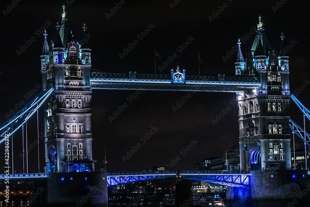 Famous London Tower Bridge at night. London, England, Great Britain.