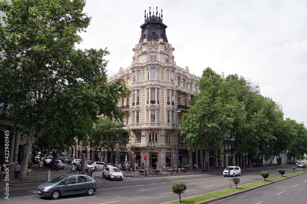 Naklejka premium Alcala Street is one of the main transport arteries of Madrid and a place of great business activity