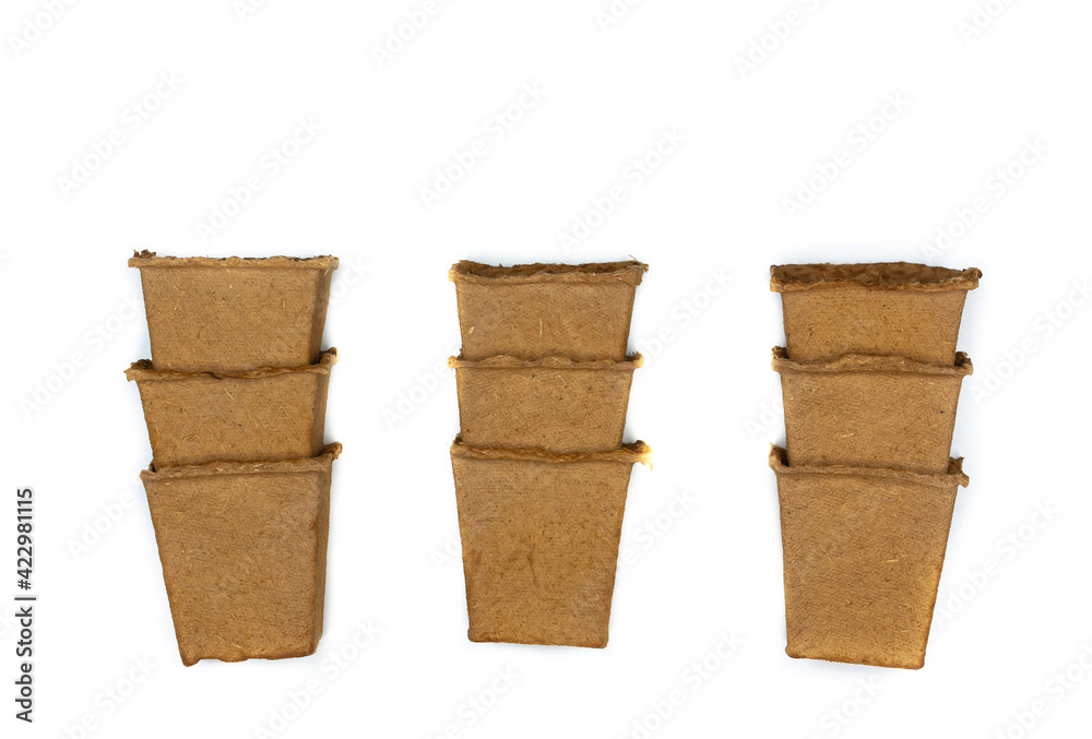 Cardboard pots isolated white background. Cardboard pots isolated white background.