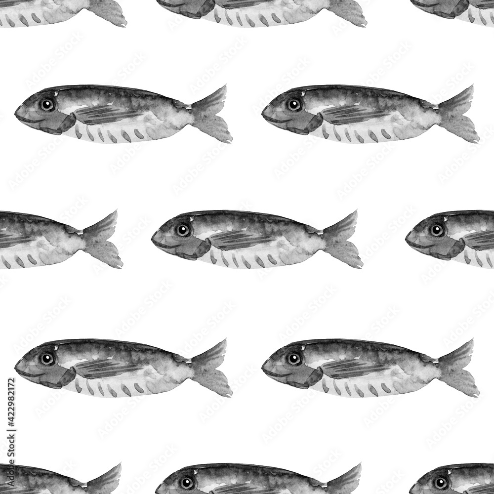 pattern with watercolor fish pattern with watercolor fish
