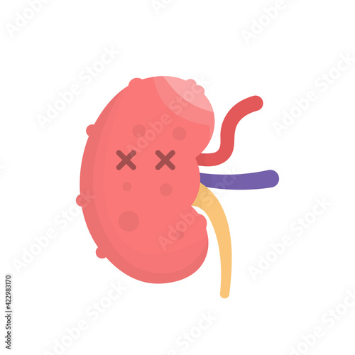 expression of an unconscious or dead kidney. the concept of an unhealthy kidney or having kidney disease. kidney failure. illustration of the problematic internal organs. flat style. design vector