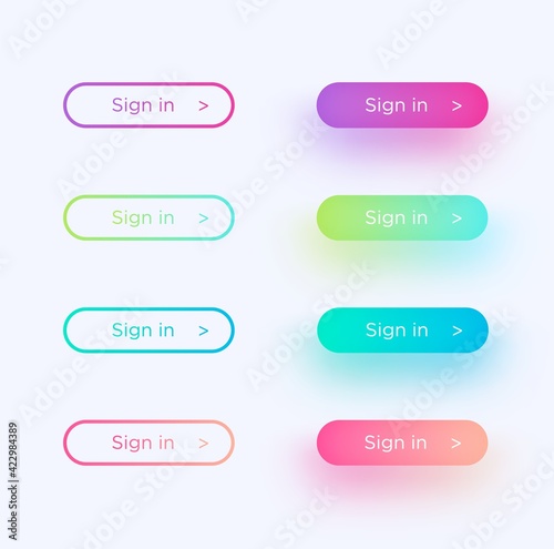 Set of vector modern material style buttons with shadows. Different gradient colors