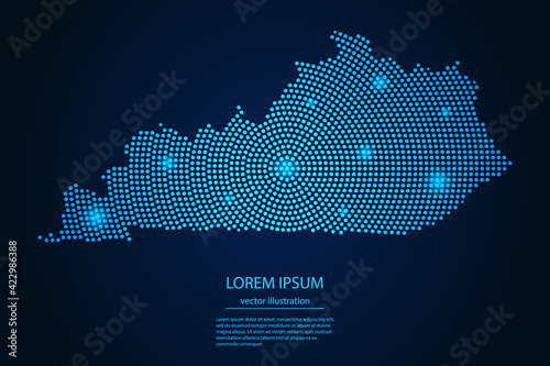 Abstract image Kentucky map from point blue and glowing stars on a dark background. vector illustration. 