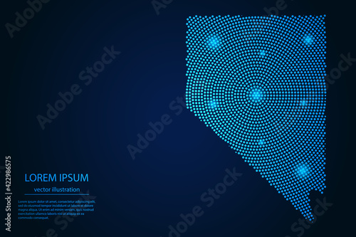 Abstract image Nevada map from point blue and glowing stars on a dark background. vector illustration. 