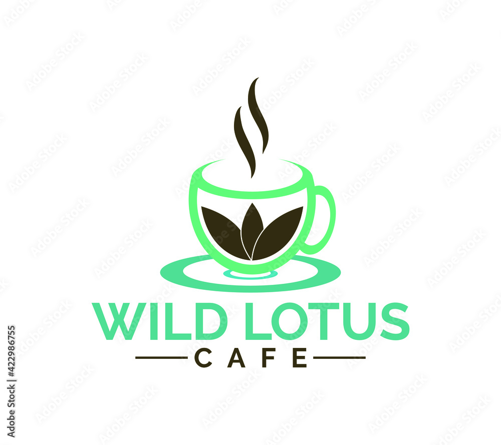 Wild Lotus Cafe logo of drink, coffee, tea, lotus cafe, coffee business