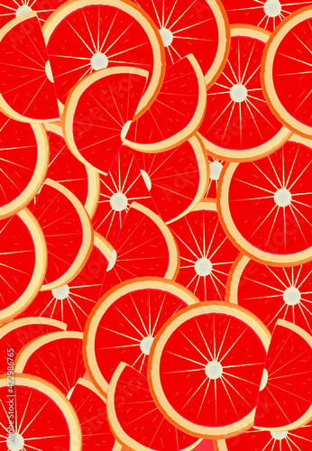 Ripe juicy tropical grapefruit background. Vector card illustration. Seamless pattern