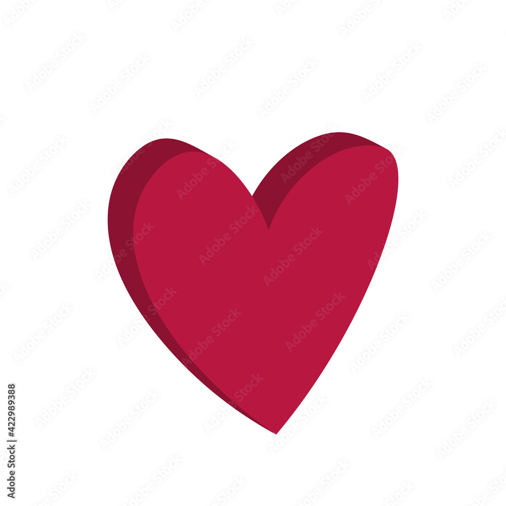 Red volume heart simple vector illustration. Volumetric isolated element for design.