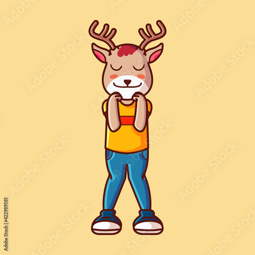 deer mascot was happy. vector illustration