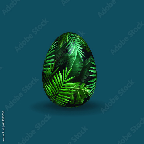 Easter green leaves jungle wood tropic nature egg vector isolated cartoon 3d