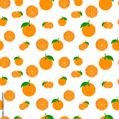 Bright background with oranges. Orange fruit. Orange pattern for wallpaper, design. Vector illustration.