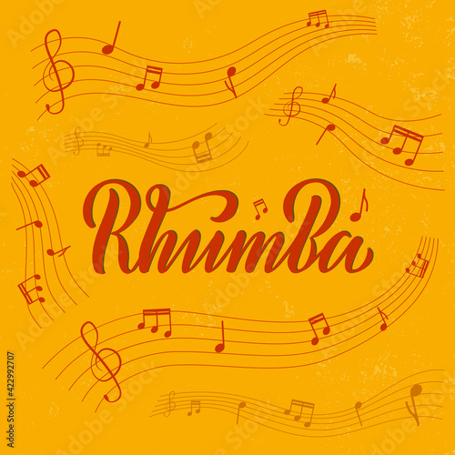 Vector illustration of rhumba isolated lettering for banner, poster, business card, dancing club advertisement, signage design. Creative handwritten text for the internet or print
