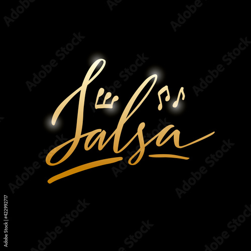 Vector illustration of salsa isolated word for banner, poster, business card, dancing club advertisement, signage design. Creative handwritten text for the internet or print
