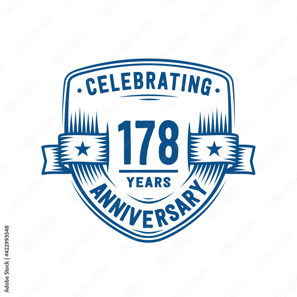 178 years anniversary celebration shield design template. 178th anniversary logo. Vector and illustration. 