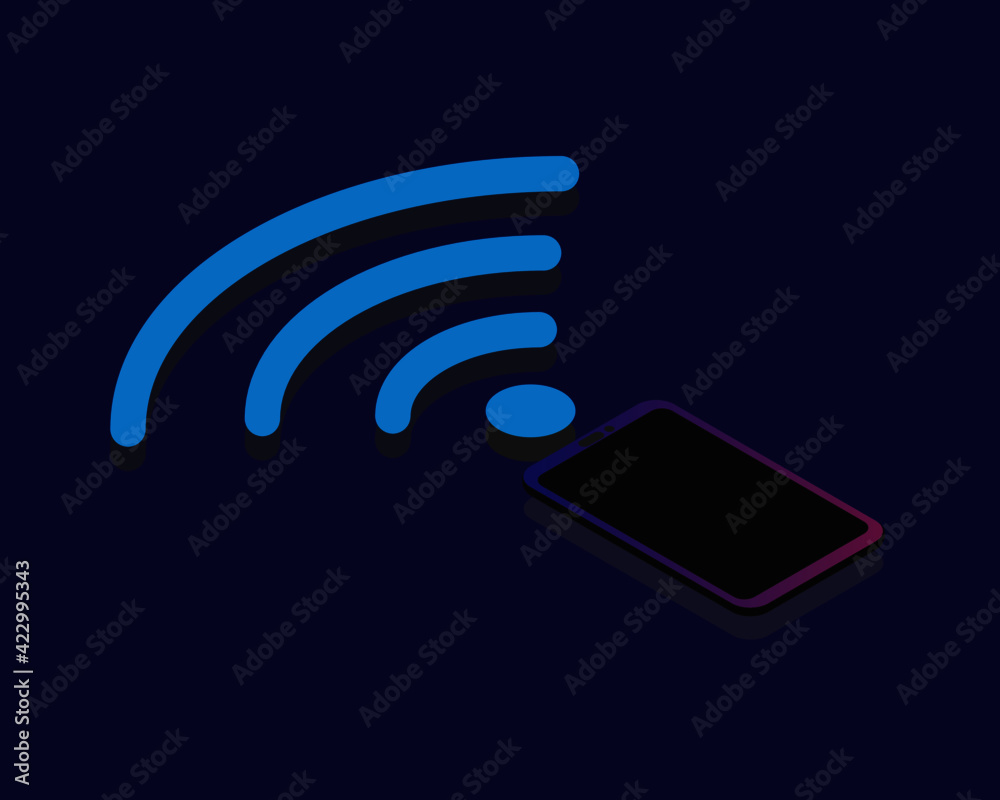 A vector of colourful smartphone with wifi wave on dark blue background. A vector of colourful smartphone with wifi wave on dark blue background.