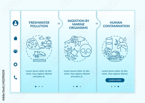 Microplastics effects onboarding vector template. Responsive mobile website with icons. Web page walkthrough 3 step screens. Freshwater pollution color concept with linear illustrations