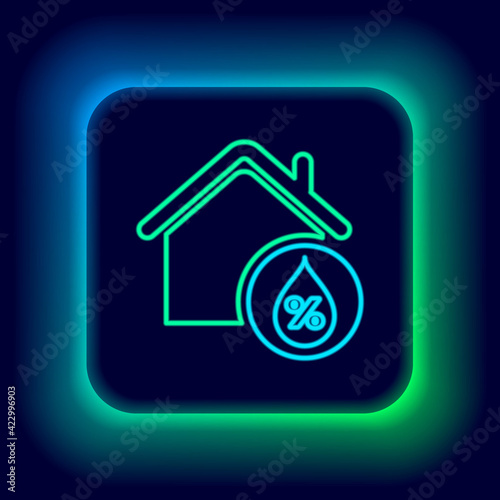 Glowing neon line House humidity icon isolated on black background. Weather and meteorology, thermometer symbol. Colorful outline concept. Vector