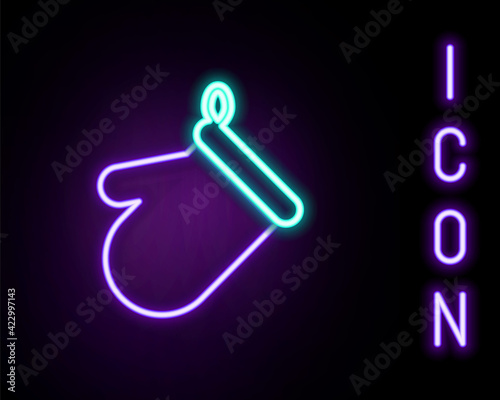 Glowing neon line Oven glove icon isolated on black background. Kitchen potholder sign. Cooking glove. Colorful outline concept. Vector