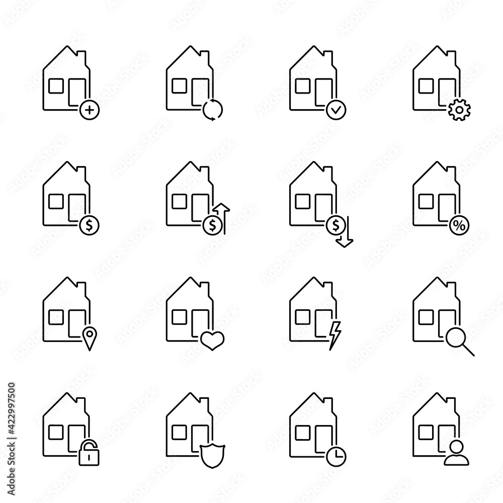 Real estate outline icons. Set of simple vector line icons for real estate business. Collection of pictogram.