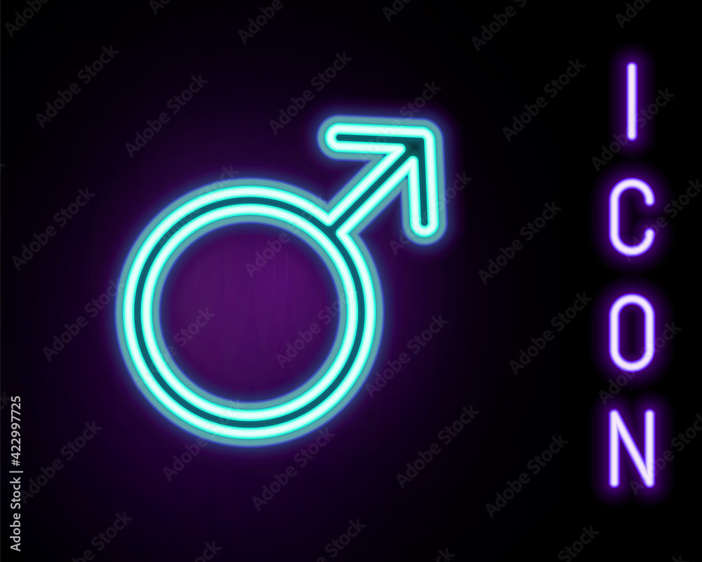 Glowing neon line Male gender symbol icon isolated on black background. Colorful outline concept. Vector Glowing neon line Male gender symbol icon isolated on black background. Colorful outline concept. Vector