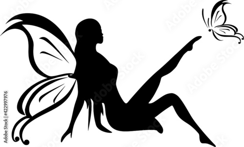 A comic book. Cartoon character for the children's room. Dancing fairy. Angel with a butterfly. Shadow