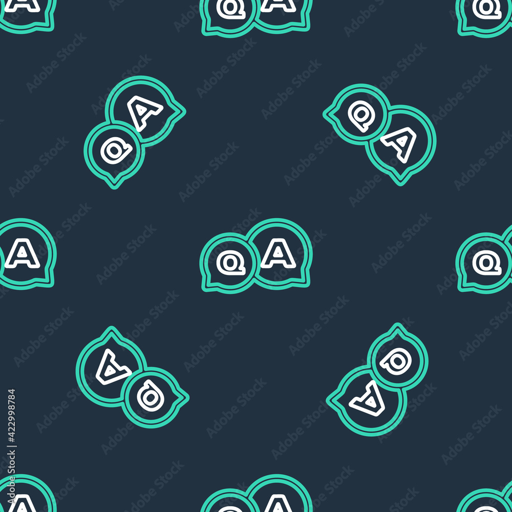 Line Speech bubbles with Question and Answer icon isolated seamless pattern on black background. Q and A symbol. FAQ sign. Chat speech bubble and chart. Vector