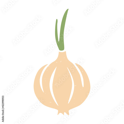 Cute onion icon isolated on white background. Colorful pictogram original design. Can be used for infographics, identity or decoration. Vector shabby hand drawn illustration