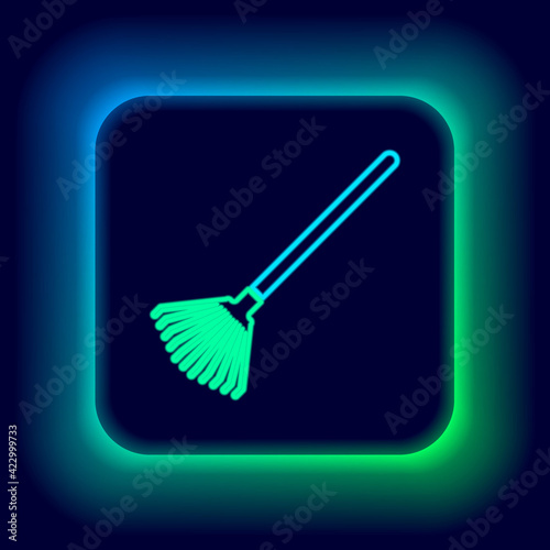 Glowing neon line Garden rake for leaves icon isolated on black background. Tool for horticulture, agriculture, farming. Ground cultivator. Colorful outline concept. Vector