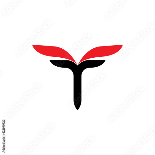 T letter with wing logo design vector