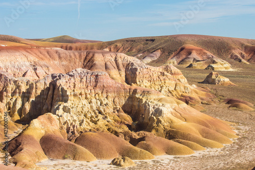 colorful hills, rainbow mountains, the beauty of the nature of Kazakhstan. Central Asia, Akzhar mountains. photo