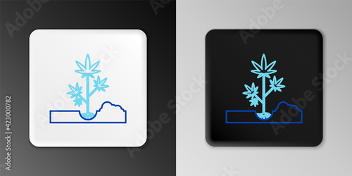 Line Planting marijuana or cannabis plant in the ground icon isolated on grey background. Marijuana growing concept. Hemp symbol. Colorful outline concept. Vector